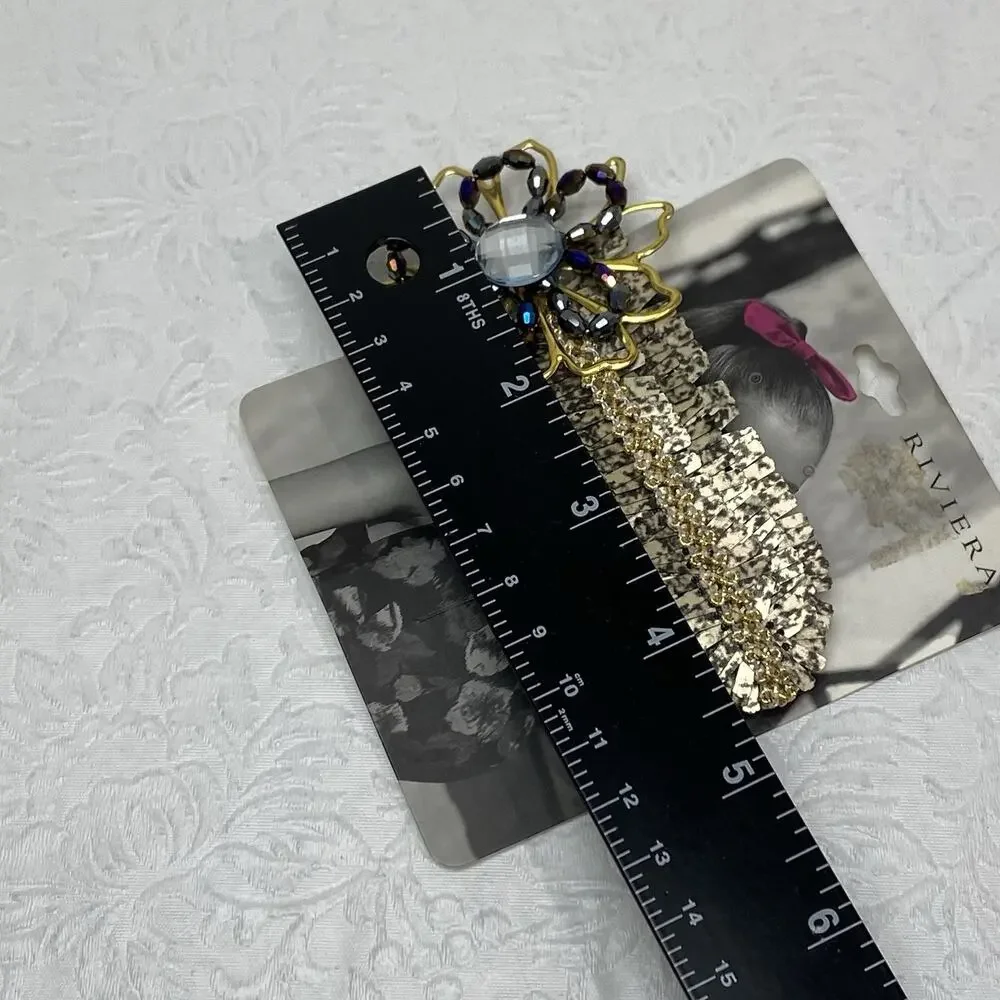 Riviera Women's Gold-Tone Feather Hair Clip Barrette w/ Metal & Beaded Flower